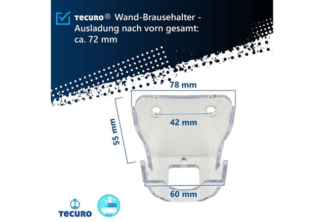 Tecuro - Wand-Brausehalter passend zu Handbrause CRYSTAL/Selecta - Kunststoff transparent