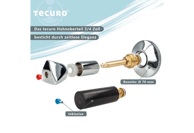 Hahnoberteil Sanitäroberteil 3/4 Zoll, mit Griff und Rosette, für Unterputz-Ventile - blau/rot - Tecuro