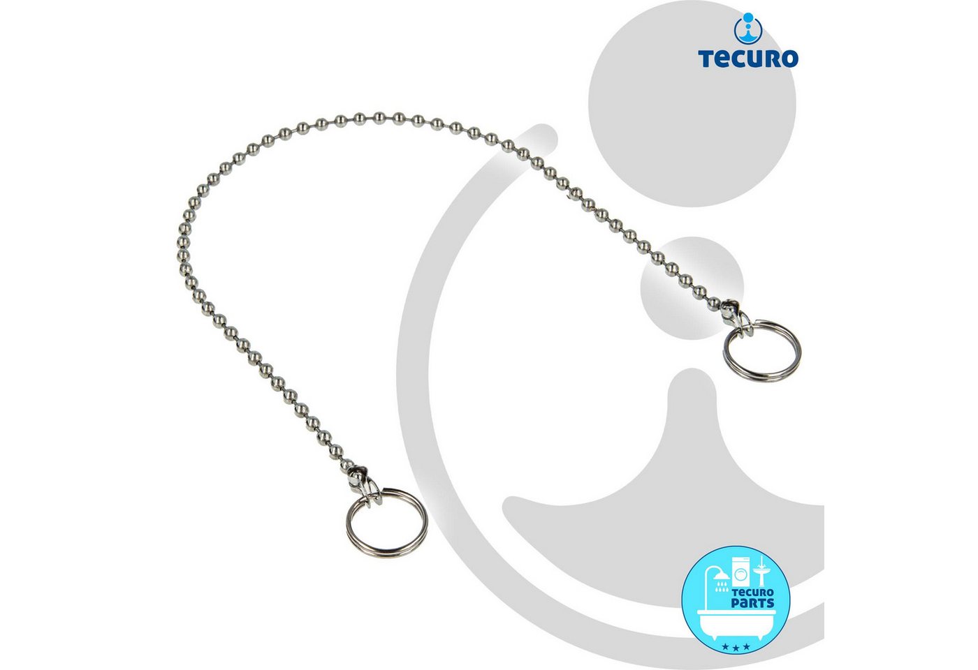 Tecuro - Ventilstopfen Kugelkette 30 cm x ø 3,6 mm, verchromt - mit zwei Schlüsselringen