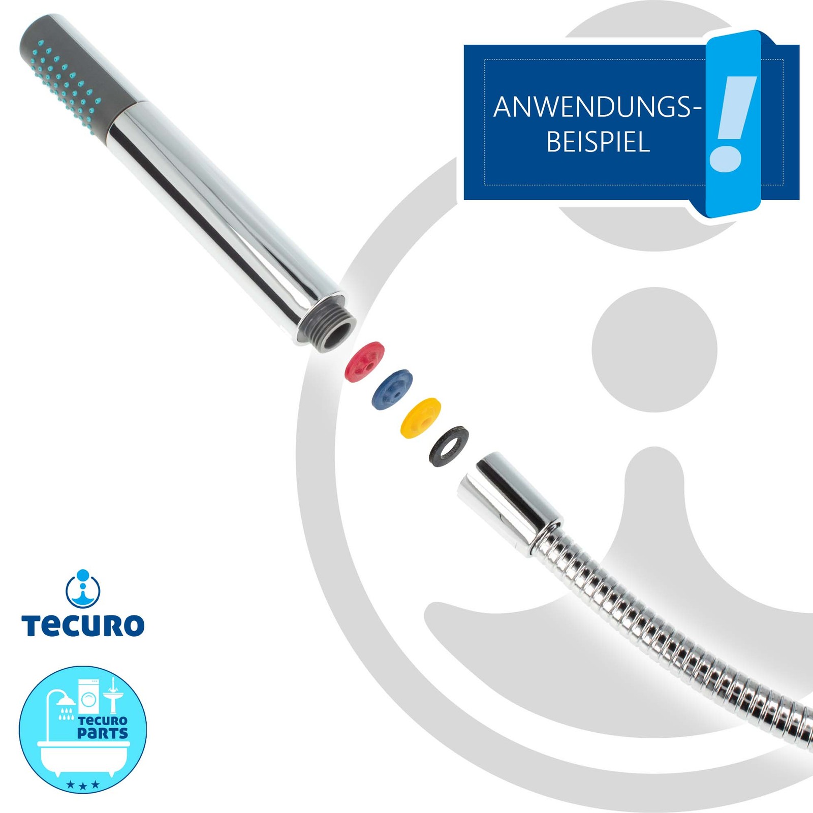 tecuro Wasser-Spar-Set für Brauseschlauch/Duschkopf - Wasserdurchflussbegrenzer Blau 5 Liter, Rot 7 Liter, Gelb 11 Liter