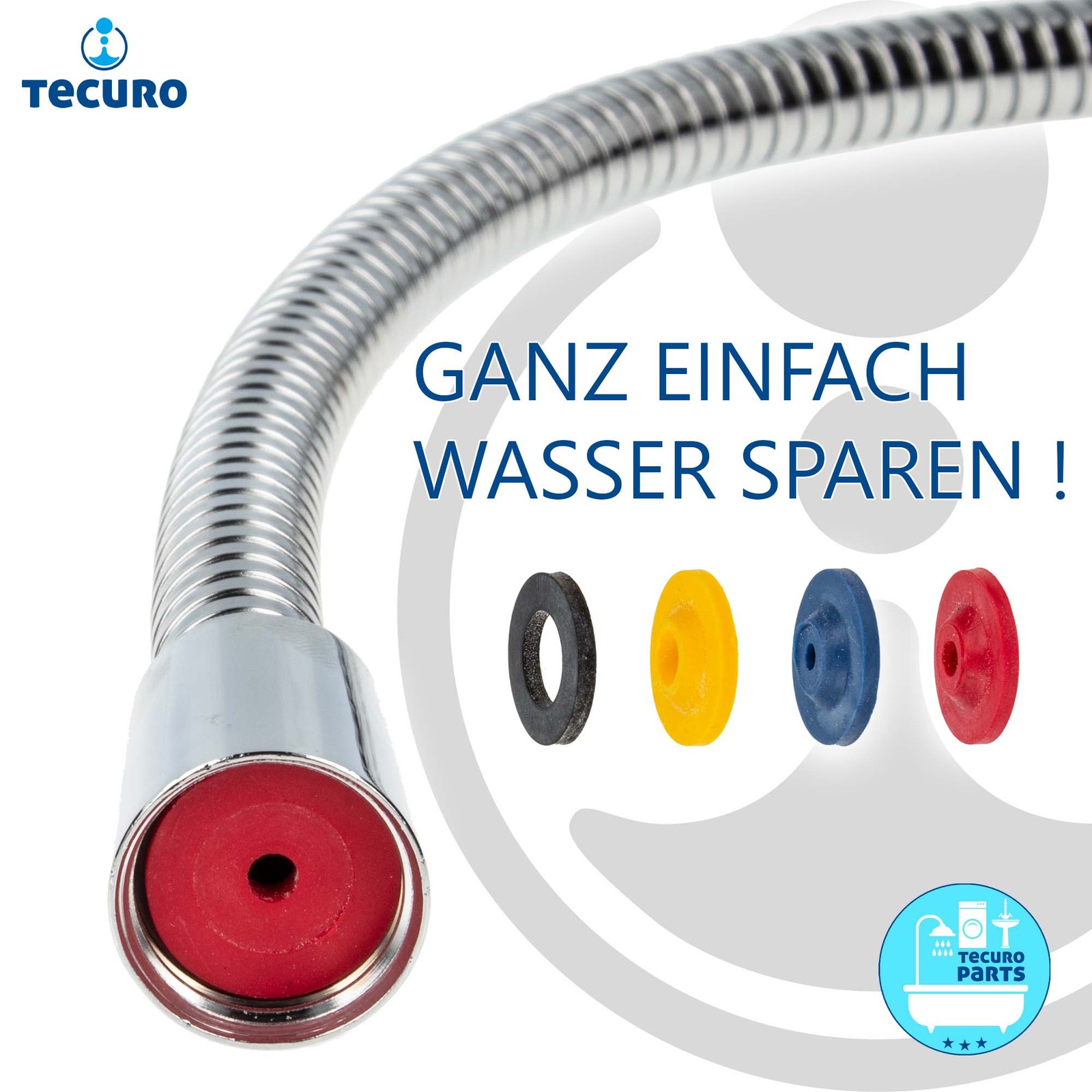 tecuro Wasser-Spar-Set für Brauseschlauch/Duschkopf - Wasserdurchflussbegrenzer Blau 5 Liter, Rot 7 Liter, Gelb 11 Liter Bild 5