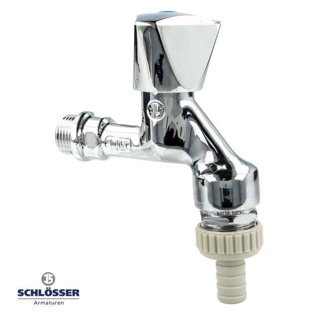 Schlösser Armaturen - js DVGW-Auslaufventil 1/2 Zoll mit Dreikanthaubengriff, rv und Rohrbelüfter, poliert verchromt