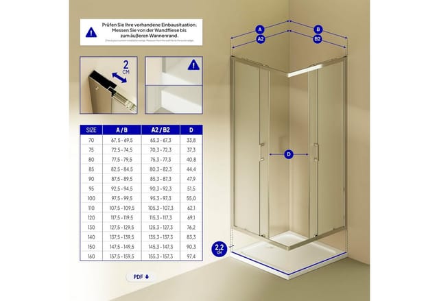 Satinierte Duschkabine mit Schiebetüren Eckdusche mit Rollensystem aus esg Glas 180cm Hoch DK77 70x70 cm