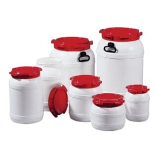 Weithalsfass 42,0 l PE weiß mit rotem Deckel - 7042-91-046