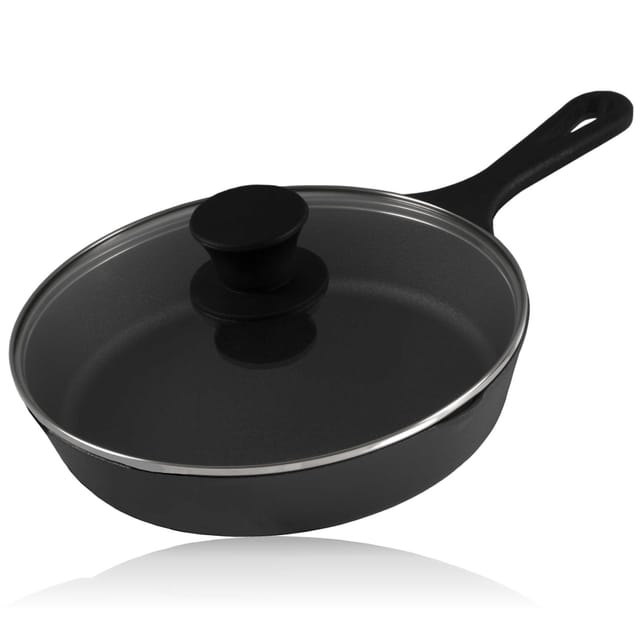 Gusseisen Grillpfanne ø 19 cm mit Glasdeckel Bratpfanne - Bbq-toro