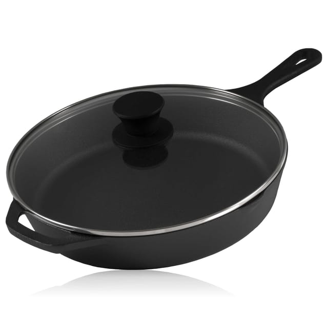 BBQ-Toro Gusseisen Grillpfanne Ø 26 cm mit Glasdeckel Bratpfanne