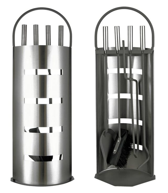 Spetebo - Edelstahl Kaminbesteck - 5-teilig - Kamingarnitur Kamin Zubehör Renigungs Set