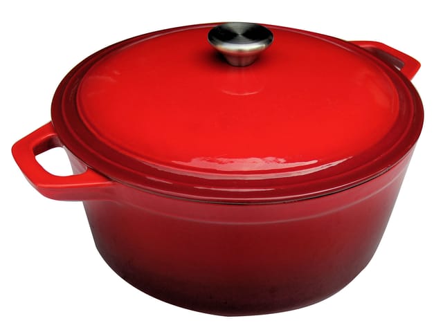 Spetebo - Gusseisen Bräter rot ø 24 cm - 3,5 Liter - Eisen Schmortopf Kochtopf Grill Topf
