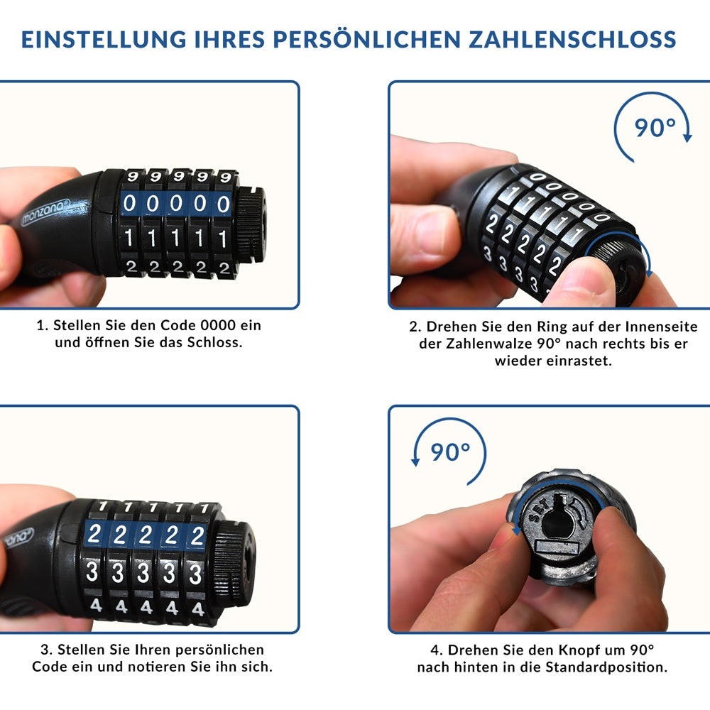 Fahrradkettenschloss, 1,2 M, 5-stellige Zahlenkombination, Schwarzer Stahl