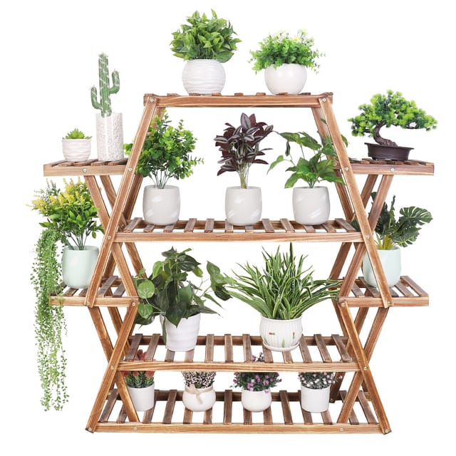 Pflanzenregal Blumenregal, Blumenständer Garten, Blumentreppe Massivholz, Pflanzentreppe mehrstöckig, Holzregal 95×105.5cm