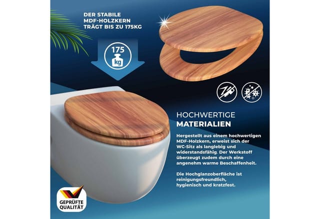 CASARIA® Toilettendeckel mit doppelter Absenkautomatik MDF rostfreie Metall Scharniere WC Sitz 175kg Belastbar Antibakteriell Toilettensitz Klobrille