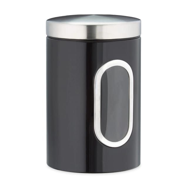 Relaxdays Vorratsdose, Deckel, Sichtfenster, 1,4 L, für Kaffee, Mehl, Pasta, Aufbewahrungsdose Küche, Metall, schwarz