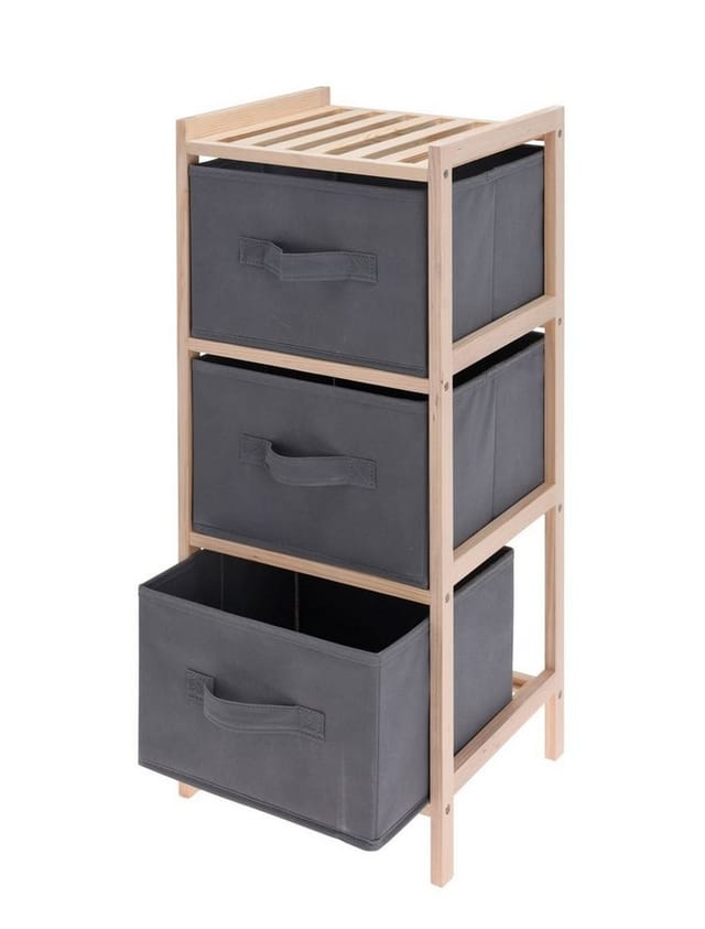 Spetebo - Holz Standregal mit 3 Stoff Schubladen - 65 cm - Badregal Holzregal Ablage Regal