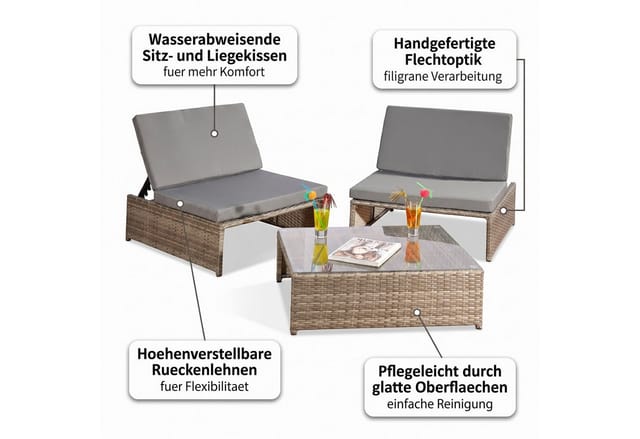 Mucola - Sitzgarnitur Gartenmöbel Sitzgruppe Lounge Poly Rattan Möbel Set Gartengarnitur