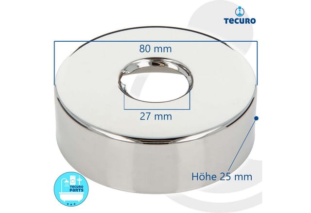 Tecuro - Gewinderosette (3/4) ø 27 mm x ø 80 mm x Höhe 25 mm, Messing verchromt