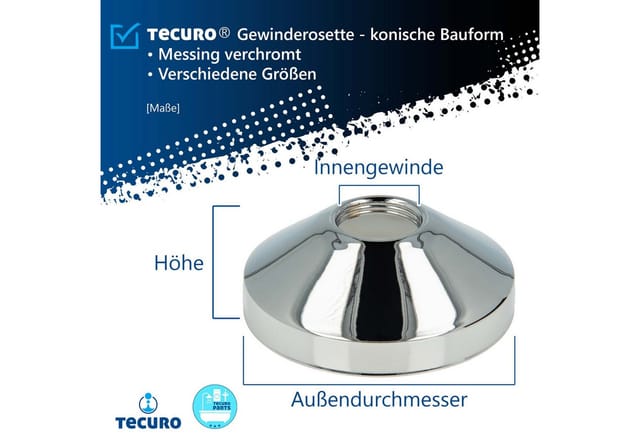 Gewinderosette, konische Bauform 3/4 Zoll x ø 70 mm x Höhe 25 mm - Tecuro