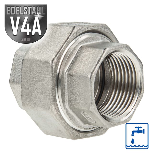 ES Verschraubung flach dichtend Edelstahl V4A (AISI 316), IG/IG, Typ 330, 1/2 Zoll