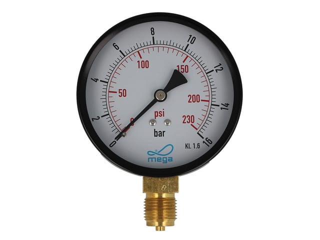 Mega Group - mega Druckmanometer 0 - 16 bar - 1/2 Zoll Anschluss nach unten Radial ø 100 mm