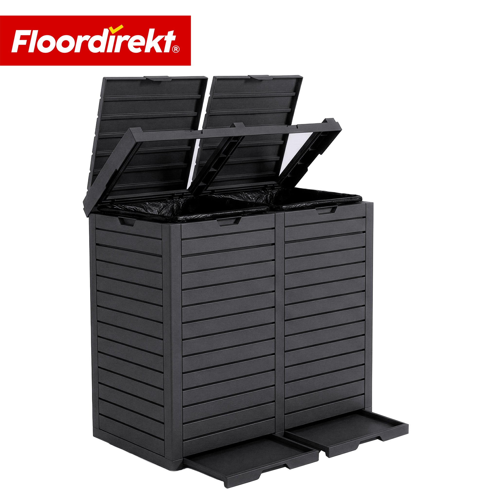 Outdoor Mülleimer In Holz-optik Wetterfester Müllbehälter Für Garten & Terrasse Anthrazit 77 X 41 X 86 Cm (230 L)