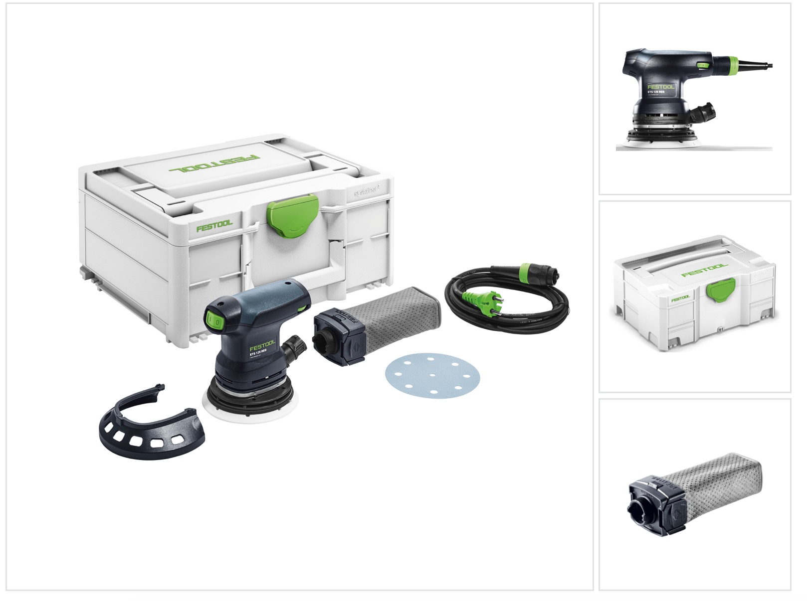 Ets 125 Req-plus Exzenterschleifer 250w 2mm Hub 125mm Im Systainer + Zubehör ( 574636 ) + Extra Staubfangbeutel - Festool