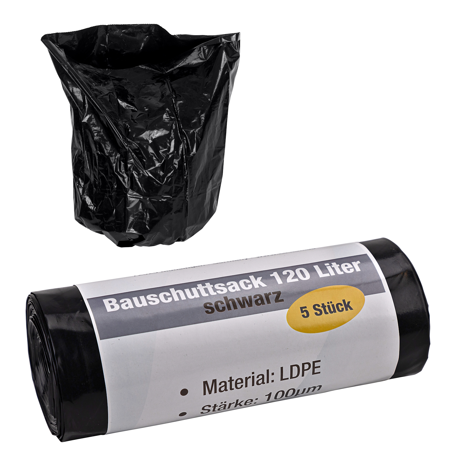 Kestek Bauschuttsäcke 120l Schwarz 5er Pack Abfallsäcke Müllsäcke 100µm Stabil