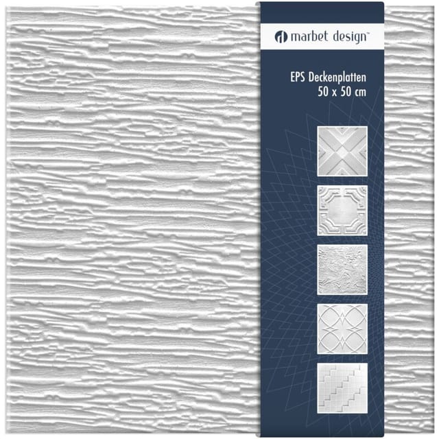 Deckenplatten 50x50cm Styropor EPS weiß 34 Dekore, Marbet Deckenverkleidung: 10 m² / 40 Platten, Dynasty