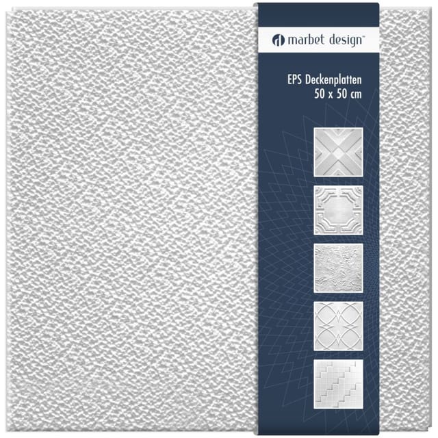 Marbet Design - Deckenplatten 50x50cm Styropor eps weiß 34 Dekore, Marbet Deckenverkleidung: Grys - mit Überlappung, 2 m² / 8 Platten