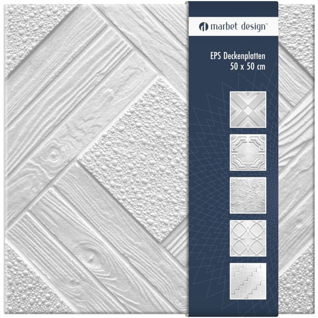 Marbet Design - Deckenplatten 50x50cm Styropor eps weiß 34 Dekore, Marbet Deckenverkleidung: Duet, 2 m² / 8 Platten