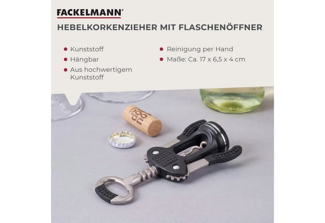 Fackelmann Hebekorkenzieher mit Flaschenöffner 17 cm Küchenutensilien