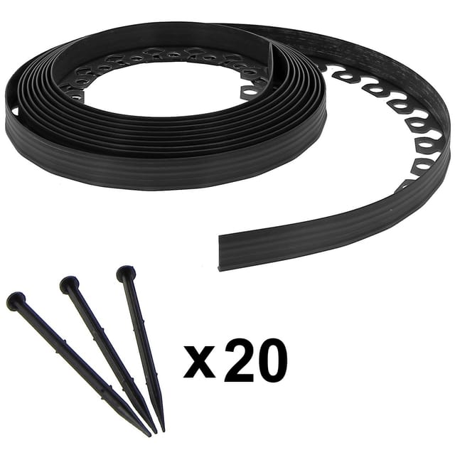 Flexible Rasenkante - Beetumrandung, Schwarz, 5 cm x 10m inkl. 20 Befestigungstiften - Gt Garden