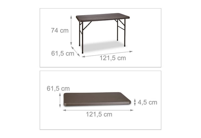 Relaxdays Gartentisch klappbar BASTIAN, rechteckig H x B x T: 74 x 121,5 x 61,5 cm, Metall, Kunststoff, Rattan-Optik, braun