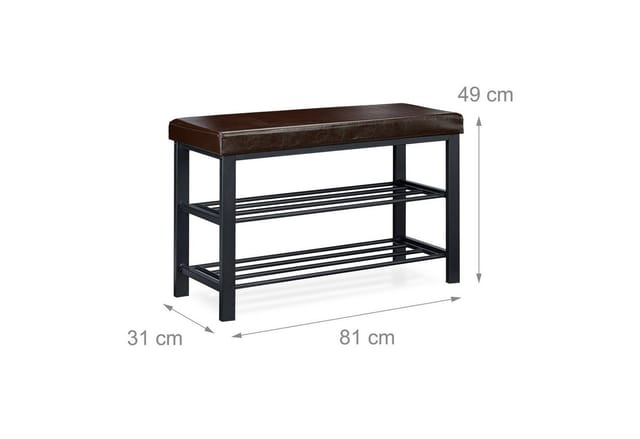 Schuhbank, 6-8 Paar Schuhe, Schuhregal zum Sitzen, Kunstleder-Polster, HxBxT: 49 x 81 x 31 cm, 2 Etagen, braun - Relaxdays