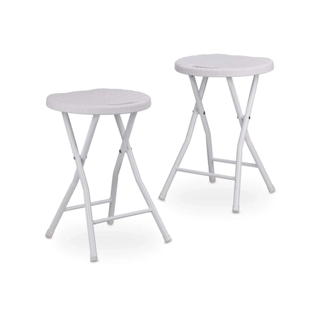 Klapphocker bastian rund, 2 Stk. Faltbar, Kunststoff, Rattanoptik, Wetterfest HxBxT: 45 x 32,5 x 29 cm, weiß - Relaxdays