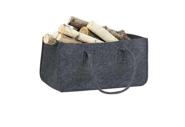 Kaminholztasche aus Filz, tragbarer Feuerholzkorb, faltbarer Zeitungshalter HxBxT: 25 x 25 x 50 cm, anthrazit - Relaxdays