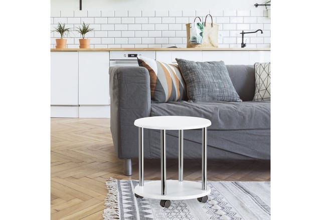 Relaxdays - Beistelltisch rollbar, Allzweckwagen Holz mit 4 Rollen, Couchtisch mit 2 Ebenen, mdf, hbt: 41,5x40x40cm, weiß