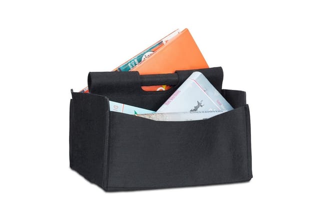 Zeitungskorb aus Filz, h x b x t: 22 x 32 x 29 cm, 2 Fächer, mit Griff, faltbarer Zeitungsständer, schwarz - Relaxdays