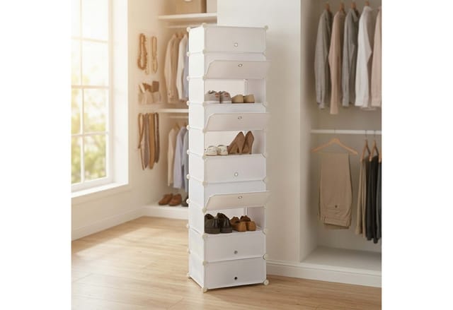 Relaxdays - Schuhregal 10 Ebenen, Schuhschrank groß, Steckregal platzsparend, Regal diy, HxBxT 176 x 49 x 37 cm, weiß