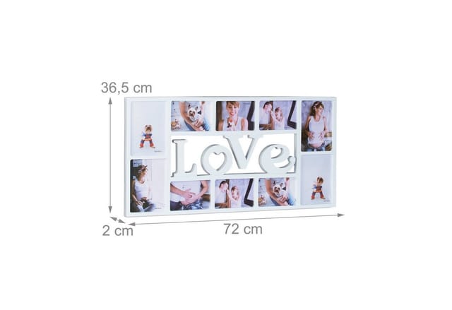Relaxdays - Bilderrahmen Collage love, Fotorahmen 10 Bilder, Wandgalerie für Fotocollagen, hbt: 36,5 x 72 x 2 cm, weiß