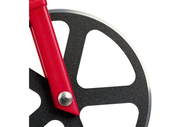 Fahrrad Pizzaschneider, lustiger Pizzaroller mit Schneiderädern aus Edelstahl, Cutter für Pizza & Teig, rot - Relaxdays
