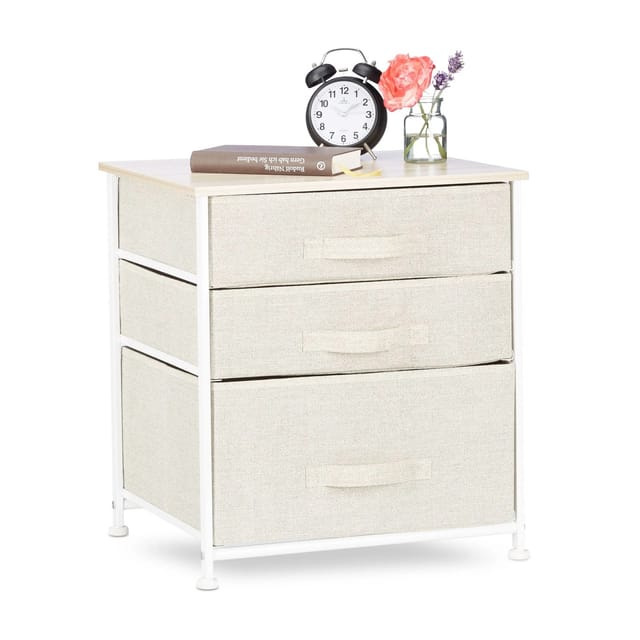 Regalsystem, 3 Stoff-Schubladen, universale Schubladenbox, Metall und Holz, HxBxT: 53 x 48 x 40 cm, beige - Relaxdays