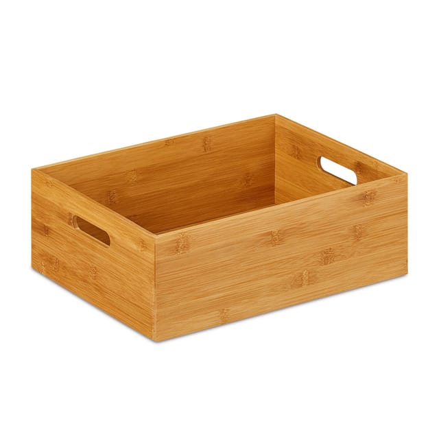 Aufbewahrungskiste Bambus, stabil, offen, Ordnungsbox ohne Deckel, hbt: 14 x 40 x 30 cm, Bambuskiste, natur - Relaxdays