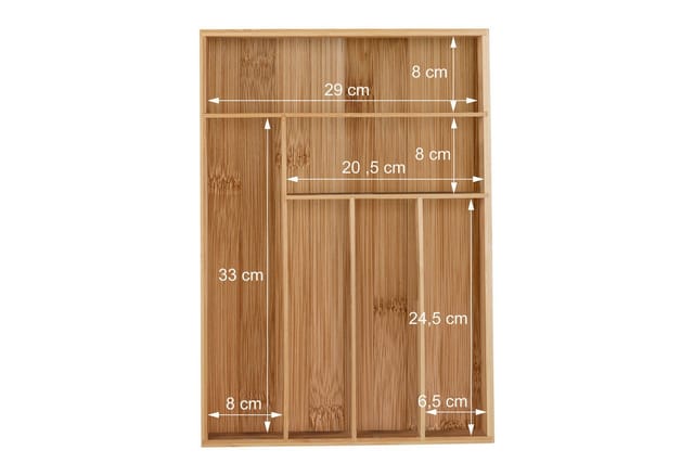 Relaxdays Besteckkasten, 6 Fächer, Bambus, Schubladenkasten für Besteck & Küchenutensilien, HBT: 5 x 30,5 x 43 cm, natur