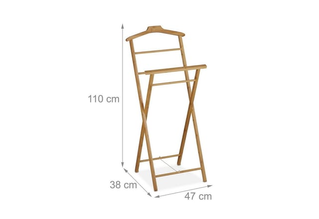 Stummer Diener, Bambus, klappbar, für Bad & Schlafzimmer, Herren & Damen, Herrendiener hbt 110x47x38 cm, natur - Relaxdays