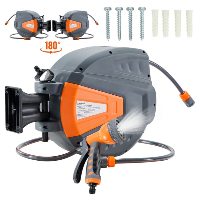 AREBOS Gartenschlauchaufroller Gartenschlauch Wasserschlauch Schlauch Orange 15 m