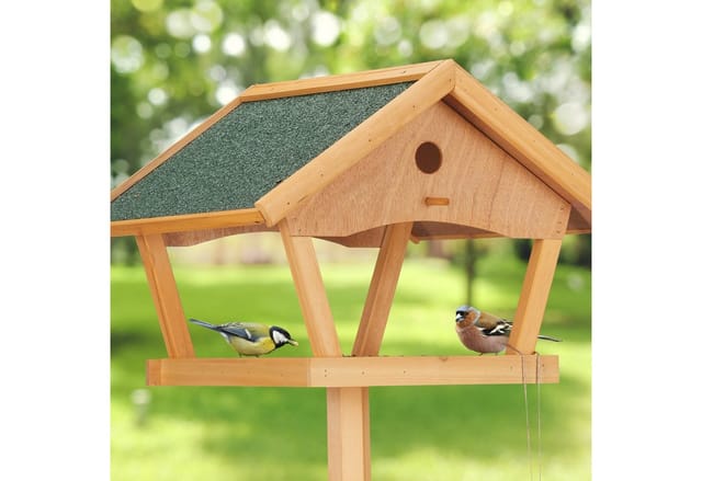 Vogelfutterhaus mit Ständer, groß, wetterfestes Dach, Garten, Holz Vogelhaus hbt 137 x 66 x 59 cm, natur/grün - Relaxdays