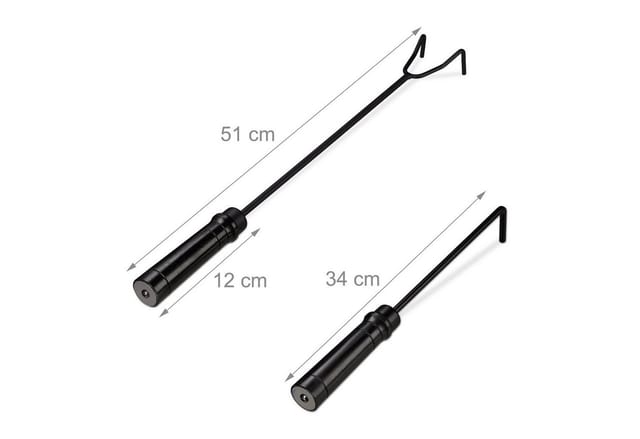 Relaxdays - Schürhaken Set, 2 Feuerhaken für Kamin, Ofen, Grill und Feuerschale, Kaminhaken Stahl, Aschekratzer, schwarz