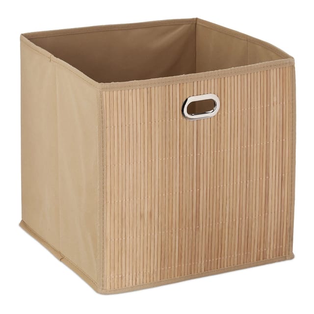 Aufbewahrungskorb Bambus, Badkörbchen quadratisch, Stoff Regalkorb hoch, hbt: 31 x 31 x 31 cm, faltbar, natur - Relaxdays