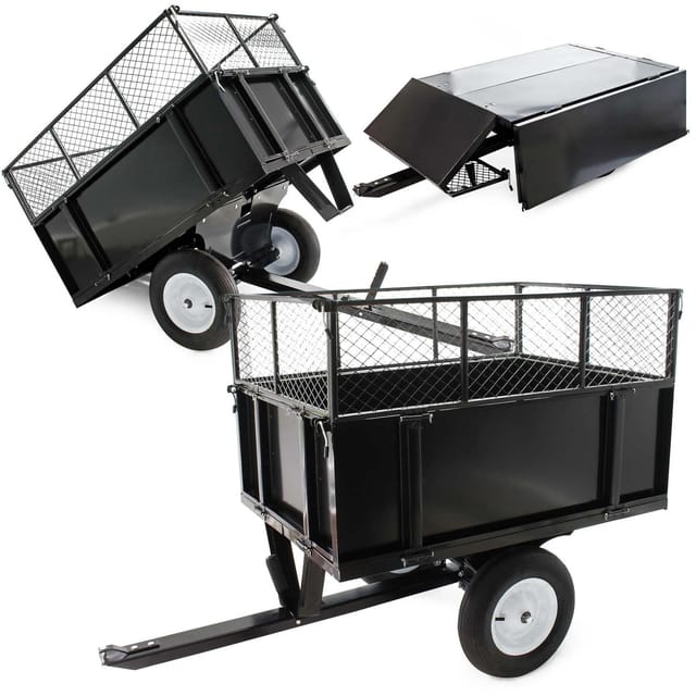 Wiltec - Kippanhänger 166,5 x 77,5 x 106 cm 300 kg, Anhänger Kipper für Rasentraktor mit Gitter u. abnehmbaren Seitenwänden, Anhänger mit Kippfunktion