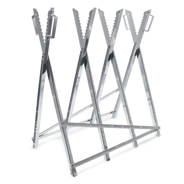 Wiltec Sägebock verzinkt klappbar, 80x80x79 cm, mit 4 Haltern, Haltegriffen und Zahnung, Holzschneidebock als Sägehilfe, bis 150 kg
