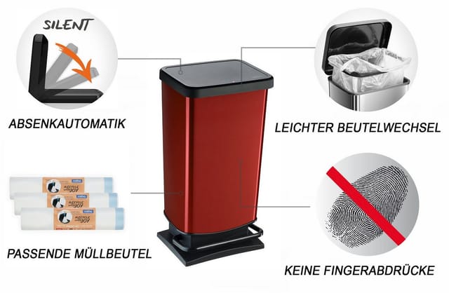 Treteimer Paso 40 l metallic rot Mülleimer Abfalleimer - Rotho